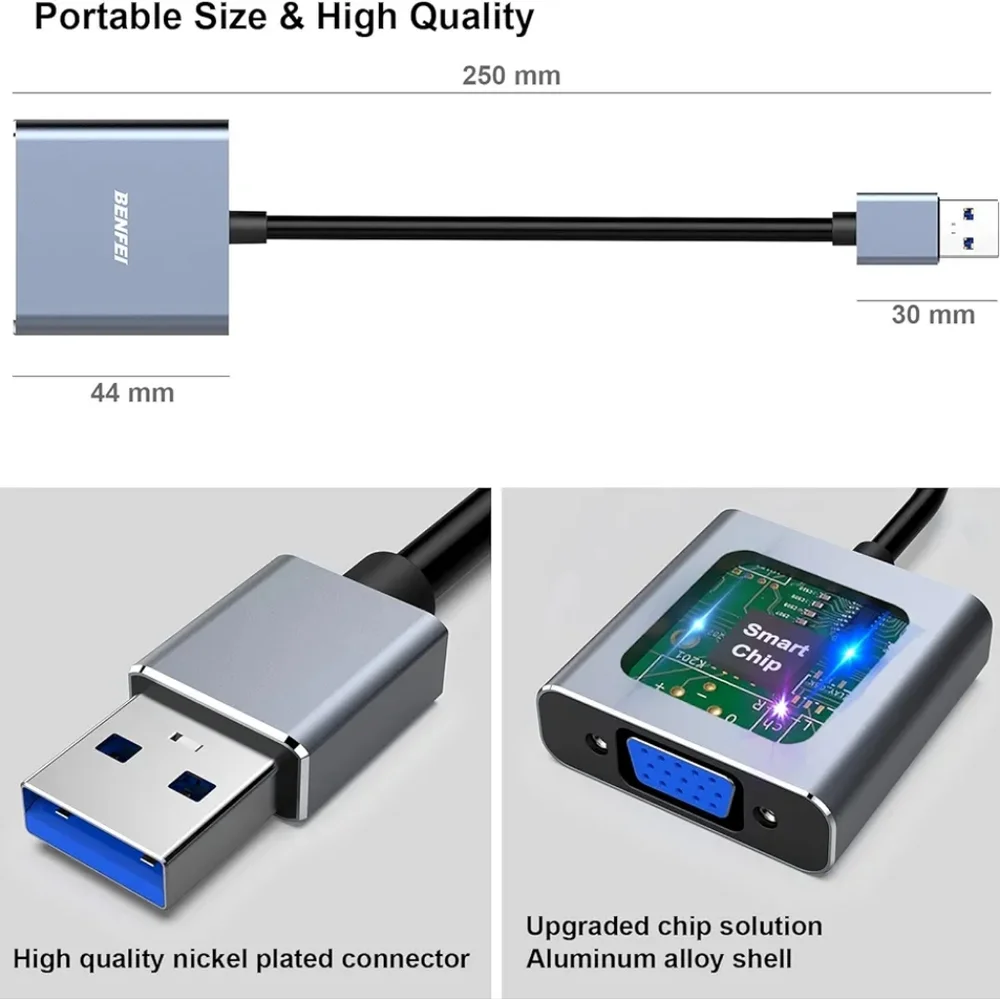 BENFEI USB 3.0 to VGA Adapter, USB 3.0 to VGA Male to Female Adapter for Windows